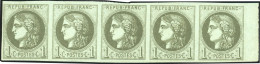Delcampe - ** 39A - 1c. Olive. Report 1. Bande De 5 Avec Petit Bord De Feuille. Position 1 - 5. 2 Exemplaires Avec Charnière. Très  - 1870 Bordeaux Printing