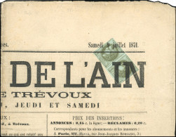 Obl. 39A - Paire Du 1c. Olive. Report 1. Obl. Typo S/journal Entier Datée Du 9 Juillet 1871. SUP. - 1870 Bordeaux Printing