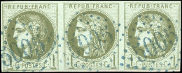 Obl. 39C - 1c. Olive. Report 3. Bande De 3. Obl. GC 5005 En Bleu. SUP. - 1870 Uitgave Van Bordeaux