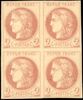 ** 40Ad - 2c. Brun-rouge. Report 1. Impression Fine De Tours. Bloc De 4. Grande Fraîcheur. Charnière Invisible S/un Timb - 1870 Bordeaux Printing