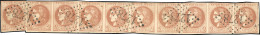 Obl. 40B -  2c. Brun-rouge, Report 2. Bande De 9 + 1 Exemplaire Obl. GC 1278. SUP. RR. - 1870 Bordeaux Printing