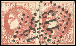 Obl. 40Ba - Paire Du 2c. Rouge Brique. Report 2. Obl. GC. TB. R. - 1870 Bordeaux Printing