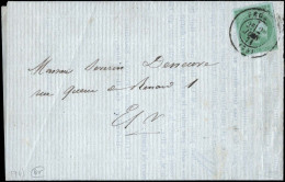 Obl. 42B - 5c. Vert-jaune, Seul S/imprimé De La Société De Secours Aux Blessés Frappé Du CàD De FECAMPS Du 27 Juin 1871. - 1870 Emission De Bordeaux