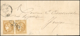 Obl. 43A - Paire Du 10c. Bistre Obl. GC 2468 S/lettre Frappée Du CàD De MONTGUYON Du 29 Mars 1871 à Destination De JONZA - 1870 Emission De Bordeaux