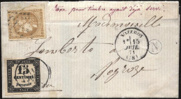 Obl. 43A + Taxe 3 - 10c. Bistre Ayant Déjà Servi S/lettre Frappée Du CàD De NOZEROY Du 15 Juillet 1871 Et Taxée à L'aide - 1870 Emission De Bordeaux