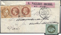 Obl. 43B + 25 + 26 - 10c. Bistre-jaune + 1c. + Paire Du 2c. Lauré Obl. étoile S/lettre Frappée Du CàD De PARIS Du 24 Sep - 1870 Ausgabe Bordeaux