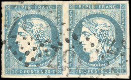 Obl. 44A - Paire Du 20c. Bleu. Type I. Report 1. Obl. GC 357. TB. - 1870 Emission De Bordeaux