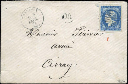 Obl. 44Aa - 20c. Bleu Foncé, Obl. GC 906 S/lettre Frappée Du CàD De CHARROUX 5 Février 1871 à Destination De CIVRAY. TB. - 1870 Emission De Bordeaux