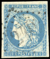 Obl. 44Ac - 20c. Bleu Clair. Type I. Report 1. Obl. TB. - 1870 Bordeaux Printing