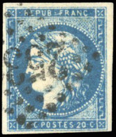 Obl. 44B - 20c. Bleu Foncé. Type I, Report 2. Obl. GC. TB. - 1870 Ausgabe Bordeaux