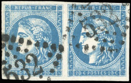 Obl. 45C - Paire Du 20c. Bleu. Type II. Report 3. Obl. GC 532. TB. - 1870 Ausgabe Bordeaux