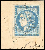 Obl. 45C - 20c. Bleu. Type II. Report 1. Belles Marges. Obl. GC S/petit Fragment. SUP. - 1870 Bordeaux Printing