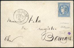 Obl. 45Cb - 20c. Outremer, Report 3, Obl. GC S/lettre Frappée Du CàD De GUINGAMP Du 10 Février 1871 à Destination De BOU - 1870 Bordeaux Printing