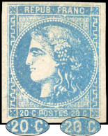 * 46B - 20c. Bleu, Type III, Report 2, Case 7. Impression Dépouillée Avec La Variété Du 28c. Dans Le 2ème "0" En Bas à D - 1870 Ausgabe Bordeaux