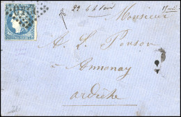 Obl. 46B - 20c. Bleu. "Faux Dit De MARSEILLE Pour Servir" Obl. GC 2240 S/lettre Frappée à Destination D'AMMONAY. TB. - 1870 Bordeaux Printing