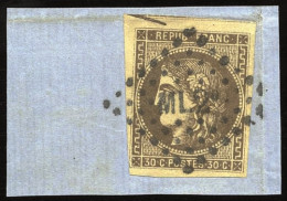 Obl. 47 - 30c. Brun. Obl. Ambulant ML2 S/petit Fragment. TB. - 1870 Bordeaux Printing