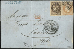 Obl. 47 + 28 - 30c. Brun + 10c. Lauré, Obl. GC 2240 S/lettre Frappée Du CàD De MARSEILLE à Destination De L'ITALIE. TB. - 1870 Bordeaux Printing