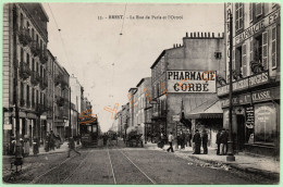 33. BREST - LA RUE DE PARIS ET L'OCTROI (29) (TRAMWAY, ATTELAGE) 1909 - Brest