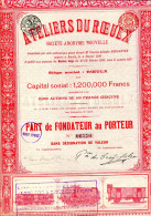 ATELIERS Du ROEULX; Part De Fondateur - Railway & Tramway