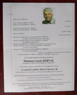 Faire Part Décès / Mr Louis Derval Né à Binche En 1934 Et Y Décédé En 2010 - Obituary Notices