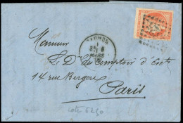 Obl. 48d - 40c. Rouge-sang Clair Obl. S/lettre Frappée Du CàD De SAUMUR Du 6 Mars 1872 à Destination De PARIS. Arrivée L - 1870 Emission De Bordeaux