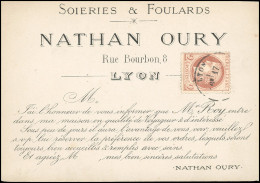 Obl. 51 - 2c. Rouge-brun Obl. S/carton Publicitaire Frappé Du CàD De LYON. SUP. - 1871-1875 Cérès