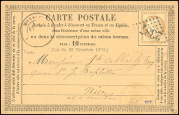 Obl. 55 - 15c. Bistre Obl. GC 2387 S/carte Postale Frappée Du CàD De MONACO Du -- ------ 1876 à Destination De NICE - AL - 1871-1875 Ceres