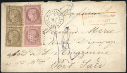 Obl. 56+ 58 X 2 - Paire Du 30c. Brun + 10c. Brun S/rose X 2 Obl. Ancre S/lettre Frappée Du Cachet De Ligne De MARSEILLE  - 1871-1875 Ceres