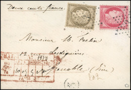 Obl. 56 + 57 - 30c. Brun + 80c. Rose Obl. étoile 3 S/lettre Chargée Frappée Du Descriptif De Chargement Rouge PARIS 3 Du - 1871-1875 Cérès