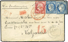 Obl. 57+ 60 X 2 - 80c. Rose + 25c. Bleu X 2 Obl. GC 716 S/lettre Frappée Du CàD De CANCALE Du 29 Septembre 1874 à Destin - 1871-1875 Cérès