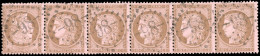 Obl. 58c - Tête-Bêche Du 10c. Brun S/rose Dans Une Bande De 6. Obl. GC 98. SUP. R. - 1871-1875 Ceres