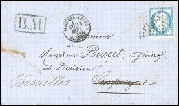 Obl. 60A - 25c. Bleu Obl. GC 5063 S/lettre Frappée Du Cachet Encadré "B.M." Et Du CàD De SIDI-BEL-ABBES - ALGERIE Du 24  - 1871-1875 Cérès