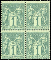 ** 61 - 1c. Vert. Type I. Bloc De 4. TB. - 1876-1878 Sage (Typ I)