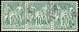 Obl. 76 - Bande De 3 Du 10c. Vert. Obl. CàD. TB. - 1876-1878 Sage (Typ I)