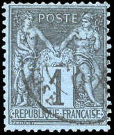 Obl. 84 - 1c. Noir S/bleu De Prusse. Obl. Légère. TB. - 1876-1878 Sage (Type I)