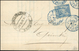 Obl. 90 - 15c. Bleu Double Obl. S/lettre Frappée Du CàD De RENNES - ILE-ET-VILAINE Du 30 Novembre 1891 à Destination De  - 1876-1878 Sage (Type I)