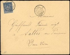 Obl. 90 - 15c. Bleu Obl. S/lettre Frappée Du Cachet Ambulant LA ROCHELLE A PARIS A Du 16 Octobre 1888 à Destination De P - 1876-1878 Sage (Type I)