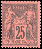 * 91a - 25c. Noir S/rouge. Forte Charnière. TB. - 1876-1878 Sage (Typ I)