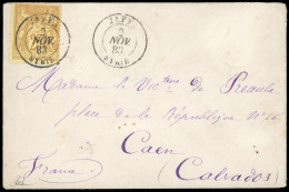 Obl. 92 - 25c. Bistre S/jaune Obl. S/lettre Frappée Du CàD De JAFFA Du 2 Novembre 1883 à Destination De CAEN - CALVADOS. - 1876-1878 Sage (Typ I)