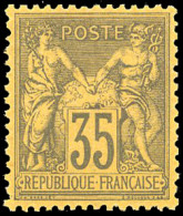 ** 93 - 35c. Violet-noir S/jaune. Centrage Parfait. SUP. - 1876-1878 Sage (Type I)