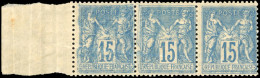 * 101a - 15c. Bleu Foncé. Double Impression S/2 Timbres Tenant à Normal Dans Bande De 3. BdeF. SUP. RR. - 1876-1878 Sage (Type I)