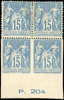 * 101b - 15c. Bleu. 2 Timbres ND, Bas De Feuille Tenant à Normal Dans Bloc De 4. Paire Inférieure **. SUP. - 1876-1878 Sage (Type I)