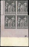 * 103 - 10c. Noir S/lilas. Bloc De 4. Paire Inférieure ND Sur 3 Côtés. Coin De Feuille. TB. - 1876-1878 Sage (Typ I)