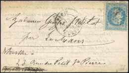 Obl. 29 - Courrier Retardé LA VILLE DE FLORENCE. 20c. Laurés Obl. étoile ''4'' S/lettre Frappée Du CàD De PARIS - RUE D' - Guerra Del 1870