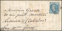 Obl. 29 - Pli Confié Du GARIBALDI. 20c. Lauré Obl. Ambulant HP2 (mal Venu) S/lettre Frappée, Au Verso, Du CàD De CAEN PA - Krieg 1870