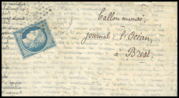 Obl. 37 - LE JULES FAVRE N°2. 20c. Siège Obl. S/Correspondance Havas Frappée Du CàD De PARIS (60) Du 29 Novembre 1870 à  - Oorlog 1870