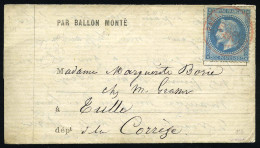 Obl. 29 - LE LAVOISIER. 20c. Lauré Obl. PARIS SC Rouge Du 20 Décembre 1870 Obl. S/formule Imprimée à Destination De TULL - Oorlog 1870