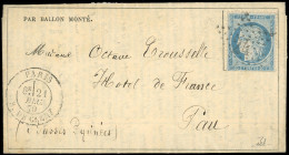 Obl. 37 - LE LAVOISIER. 20c. Siège Obl. étoile 24 S/Gazette Des Absents N°18 Frappée Du CàD De PARIS - R. DE CLERY Du 21 - Oorlog 1870