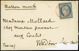 Obl. 37 - LE BAYARD. 20c. Siège Obl. S/lettre Frappée Du CàD De PARIS SC En Rouge Du 28 Décembre 1870 à Destination De V - War 1870