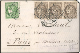 Obl. 42 + 47 - 5c. Bordeaux Vert-jaune, Report 2 (1 Ex. Manquant) + Bande De 3 (1 Ex. Avec Déf.) Du 30c. Bordeaux Brun O - Guerra Del 1870